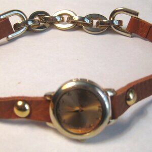 ESTATE CHAIN AND LEATHER DOG COLLAR NECKLACE WITH JAPAN MOVEMENT WATCH